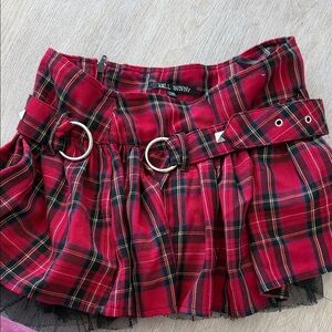 Hell Bunny Red Tartan Mini Skirt with Belt